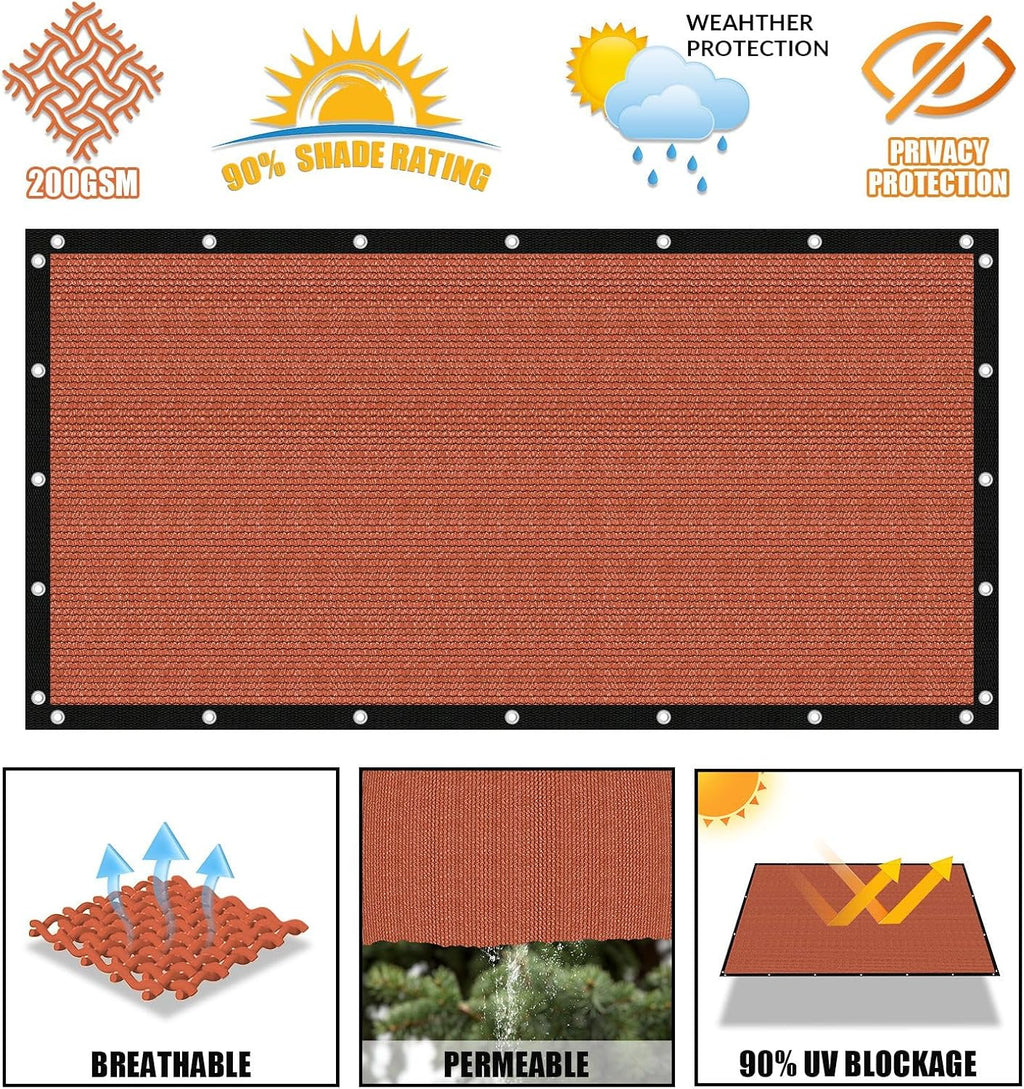 Amagenix 90% Pergola Shade Cover 14' X 20' Rust Red Sun Shade Cloth with Grommets GN07 for Outdoor Garden Patio Porch, Commercial Grade 200 GSM - Cable Zip Ties Included (We Customized)