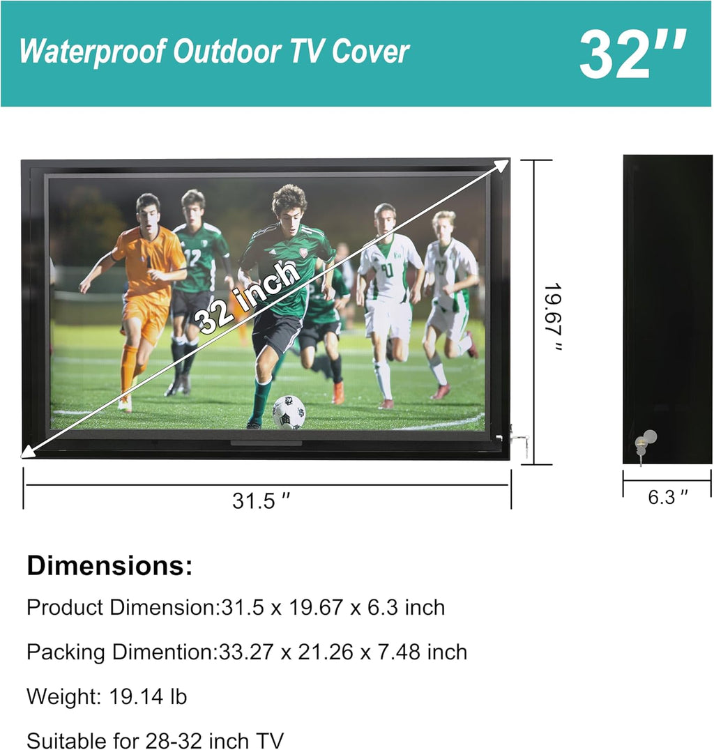 28-32 inch Weatherproof Outdoor TV Cover with lock, Hard and Durable, Clear Dust-proof Television Enclosure for Outside, Adjustable TV Wall Mount Bracket Included (28''-32'')