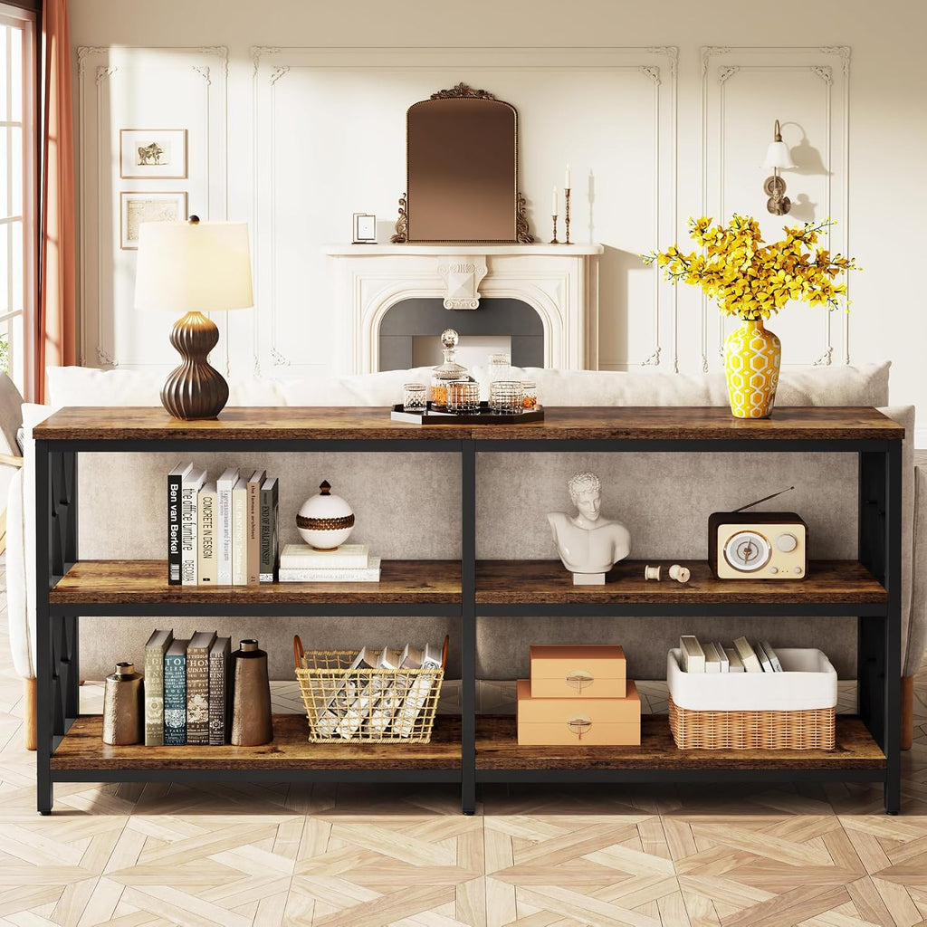 LITTLE TREE Console Table with Storage Shelves, 70.9' Industrial 3-Tier Sofa Table for Living Room, Long Foyer Table Entryway Table for Hallway, Front Door, Entrance, Rustic Brown & Black