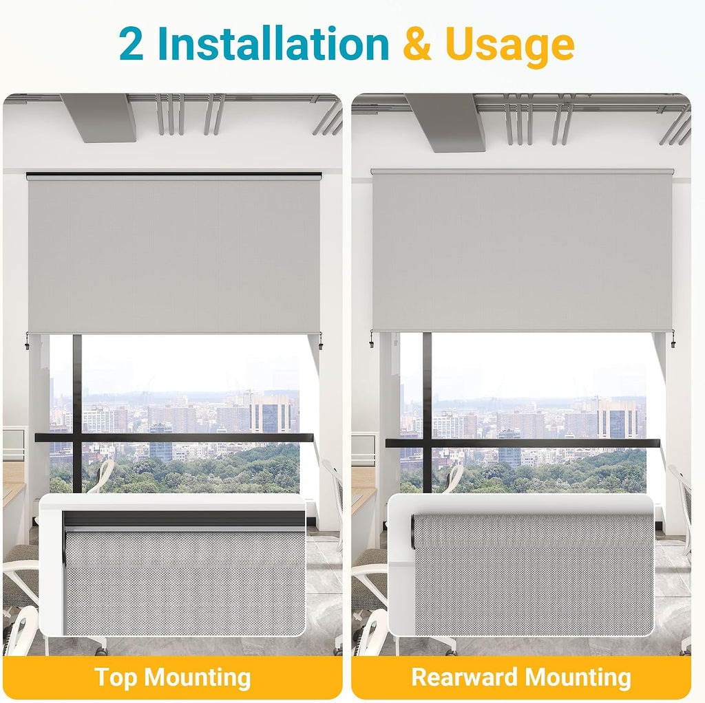 Outdoor Roller Shades for Patio with New Operation Mode (with Pull Rod-No Need Crank), Upgraded Materials Outdoor Shade Roller Up with 95% UV Protection, Outdoor Blinds for Patio Proch