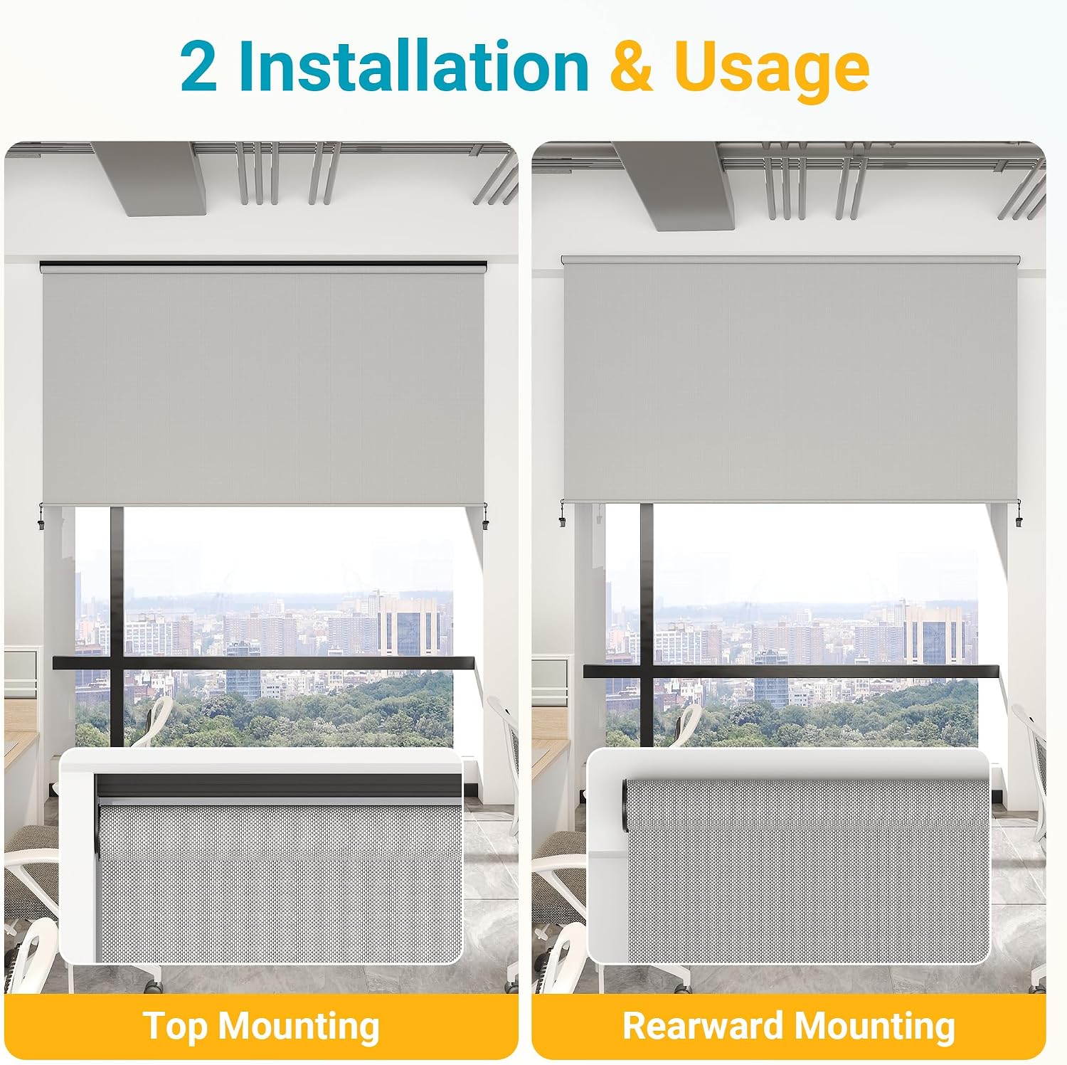 Outdoor Roller Shades for Patio with New Operation Mode (with Pull Rod-No Need Crank), Upgraded Materials Outdoor Shade Roller Up with 95% UV Protection, Outdoor Blinds for Patio Proch