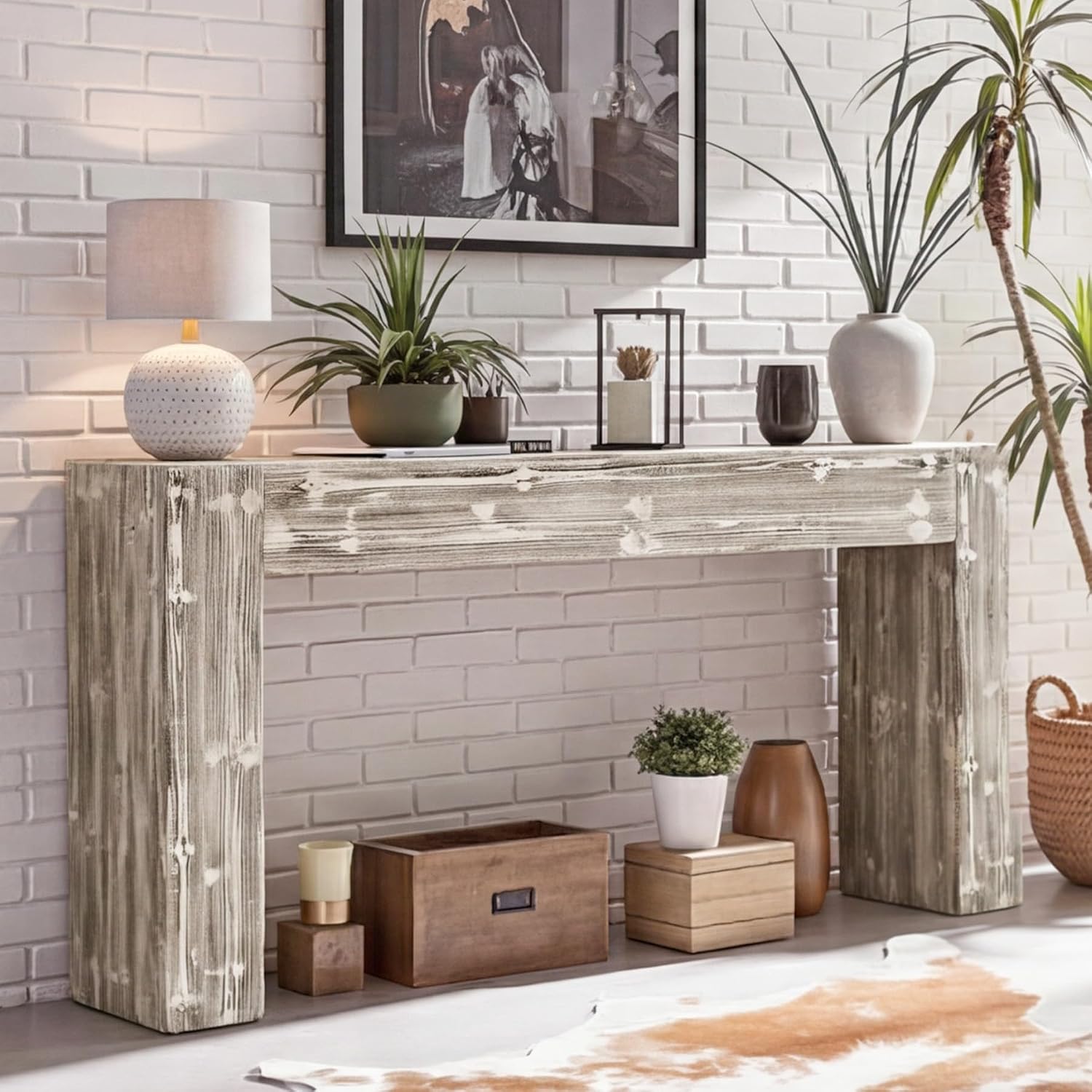 Tribesigns 63-Inch Solid Wood Console Sofa Table, Farmhouse Long Entryway Table Behind Couch for Living Room, Entrance, Hallway, Foyer, Easy Assembly (Gray)
