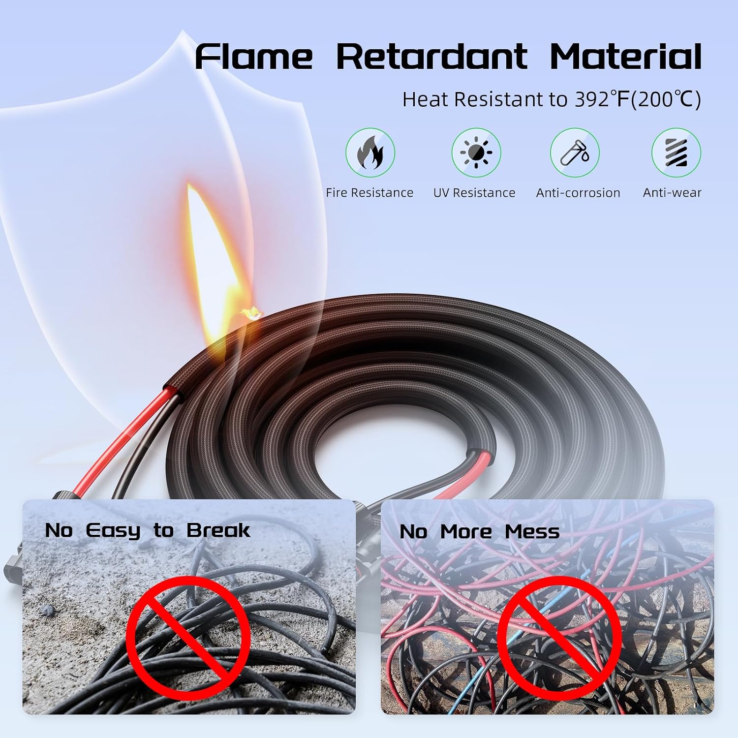 Bateria Power 75FT 10AWG Solar Panel Extension Cable, Flame Retardant Protective Sleeving, Twin Wire 10 Gauge Solar Cable with IP68 Female & Male Waterproof Connectors, Dust Caps for Home, RV