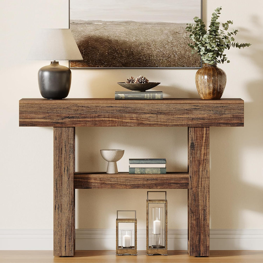Tribesigns 41.34-Inch Farmhouse Console Table, 2-Tier Narrow Sofa Table Behind The Couch, Entryway Furniture with Storage Shelves for Hallway Foyer Living Room, Rustic Brown