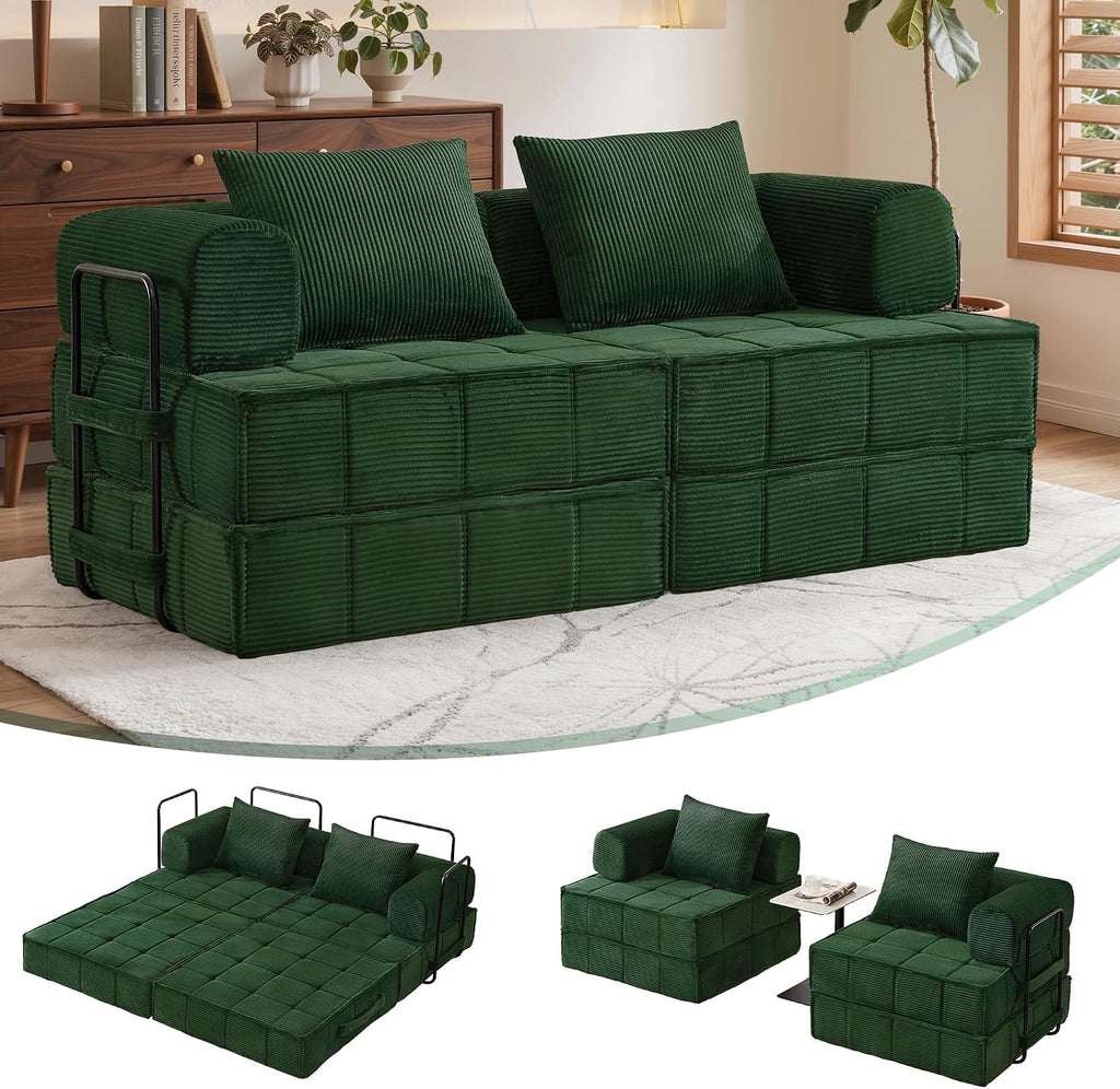 Korser Folding Convertible Sofa Bed, Corduroy Upholstered Boneless Couch, Small Sectional Cloud Couch, Loveseat Sleeper Sofa, Modular Futon Floor Sofa Couch for Living Room, No Assembly