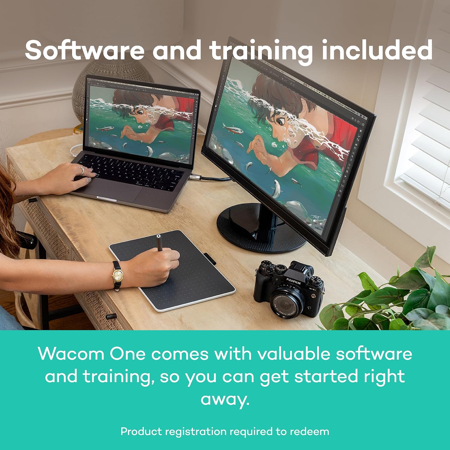Wacom One Bluetooth Drawing Tablet, Medium, Compatible with Chromebook, Mac, Windows, Android
