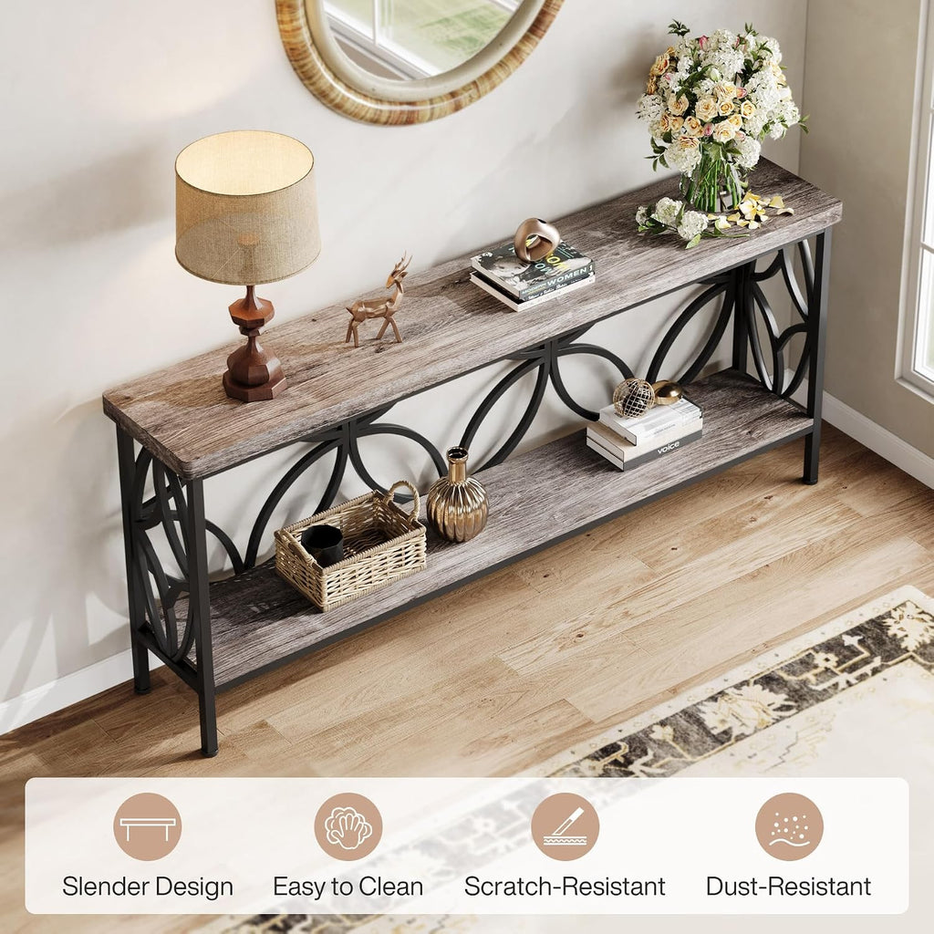 Tribesigns 70.9-Inch Narrow Sofa Table, 2-Tier Industrial Console Table Behind Couch, Long Entry Tables with Storage for Entryway, Living Room, Foyer, Hallway, Grey