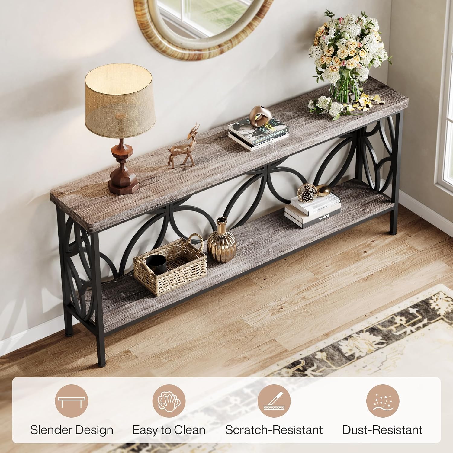 Tribesigns 70.9-Inch Narrow Sofa Table, 2-Tier Industrial Console Table Behind Couch, Long Entry Tables with Storage for Entryway, Living Room, Foyer, Hallway, Grey