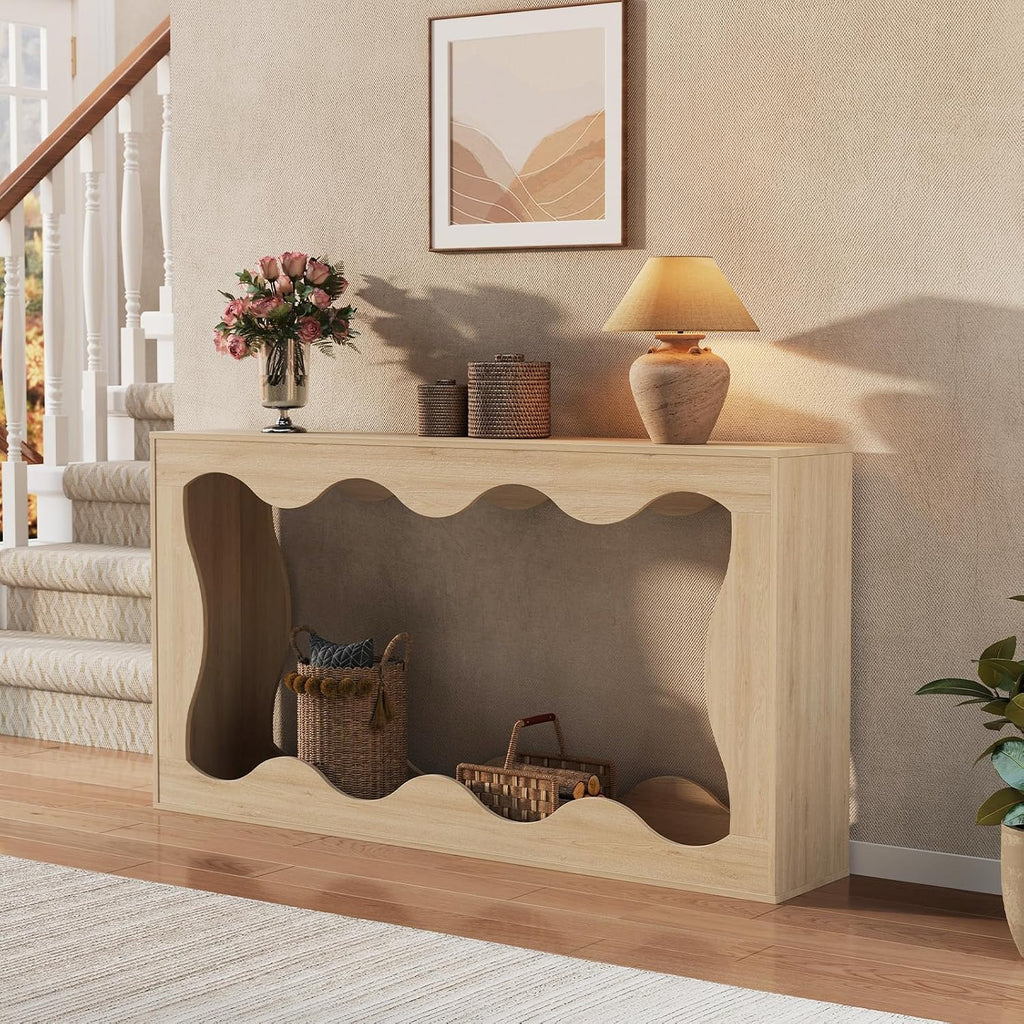 GarveeHome 63'' Farmhouse Console Table with Entryway, Couch Table Behind Sofa, Narrow Console Table, Hallway Stand,Industrial Hallway Accent Table for Living Room, Natural