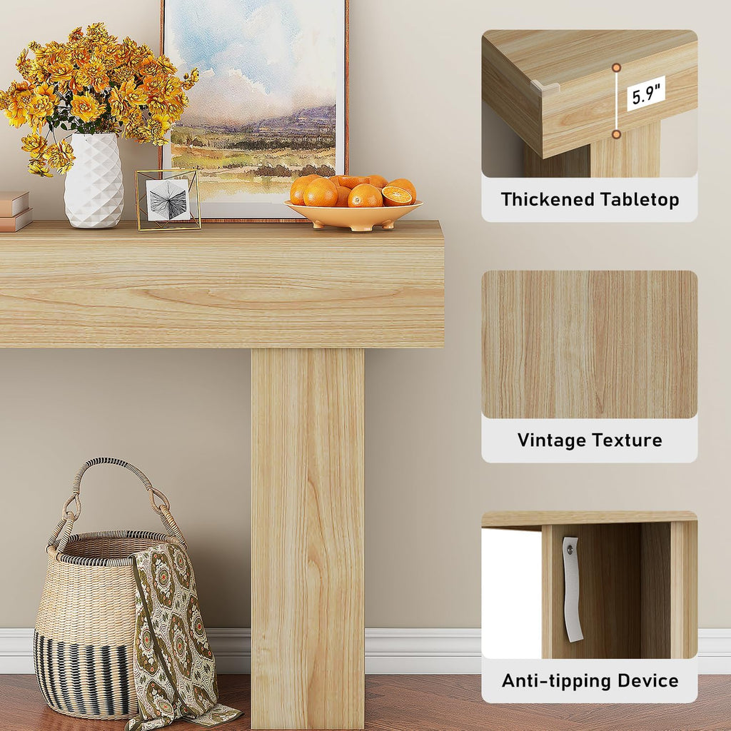 knoworld 63 Inch Long Console Table for Entryway, Farmhouse Wood Rectangular Sofa Table Behind Couch Table, Narrow Entryway Table for Living Room, Entrance, Hallway, Foyer, Easy Assembly (Natural)