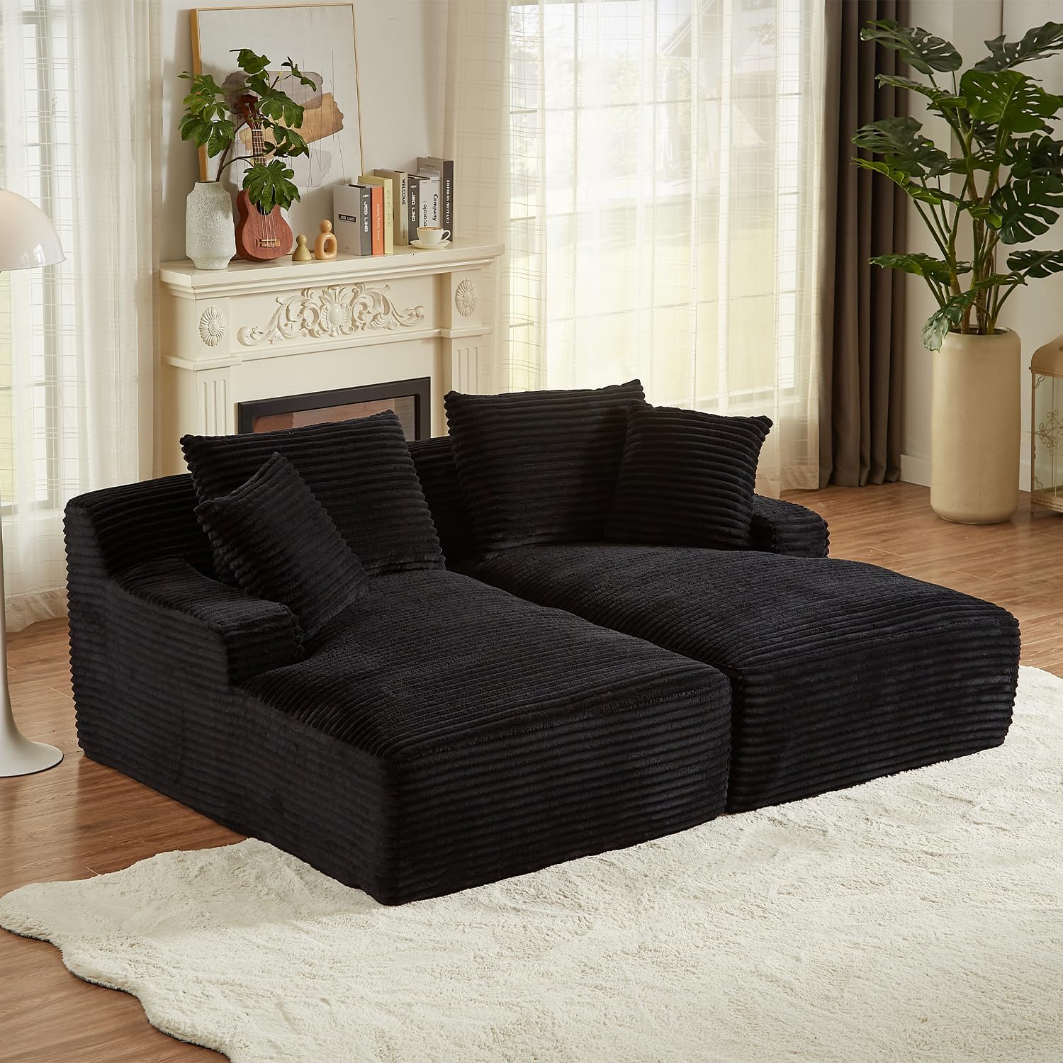 Tmsan 78.8' Oversized Double Chaise Lounge Sofa Indoor, Corduroy Boneless Couch Bed Comfy Foam Compressed Cloud Loveseat Sleeper Chair for Living Room Apartment Office