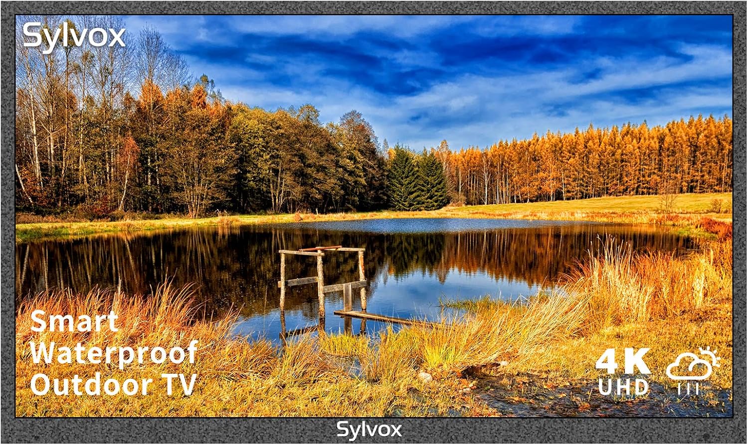 SYLVOX 43 inch Outdoor TV, Smart TV Compatible with Google Waterproof 4K LED Outdoor Television with Dual Speakers, Support Bluetooth & Wi-Fi, Deck Pro 2.0 Series Suitable for Partial Sun Areas