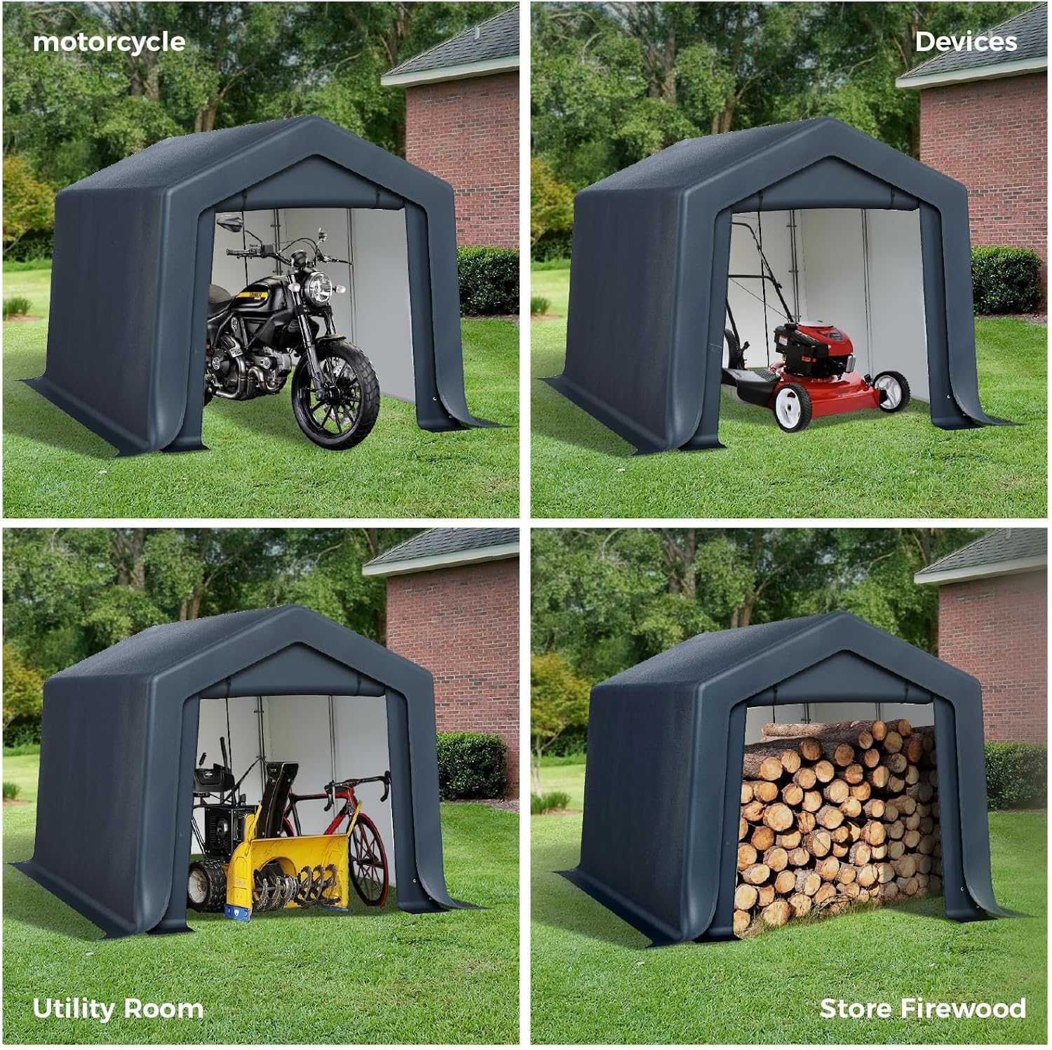 GREEN PARTY Storage Shelter Shed, 8x12 ft Portable Shed Outdoor Carport with Roll-up Zipper Door & Vents, Outdoor Storage Shed Portable Garage for Motorcycle, Bike, Waterproof & UV Protected, Gray
