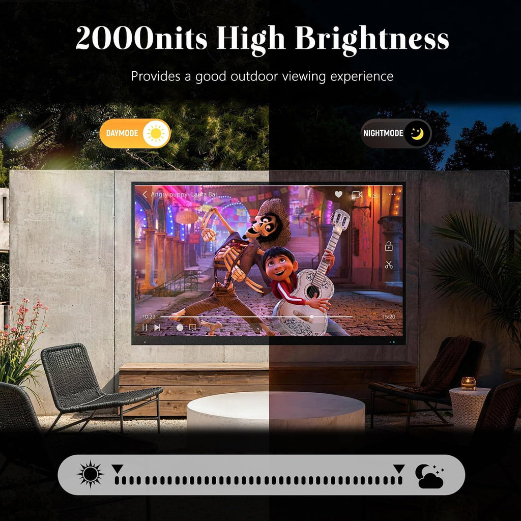 65 Inch Outdoor TV, 2000Nit 4K UHD, IP55 Waterproof & Dustproof Smart TV, Dolby Atmos Audio, WebOS 22 System with Voice Control, for Backyard, Poolside, Restaurant & Commercial Display