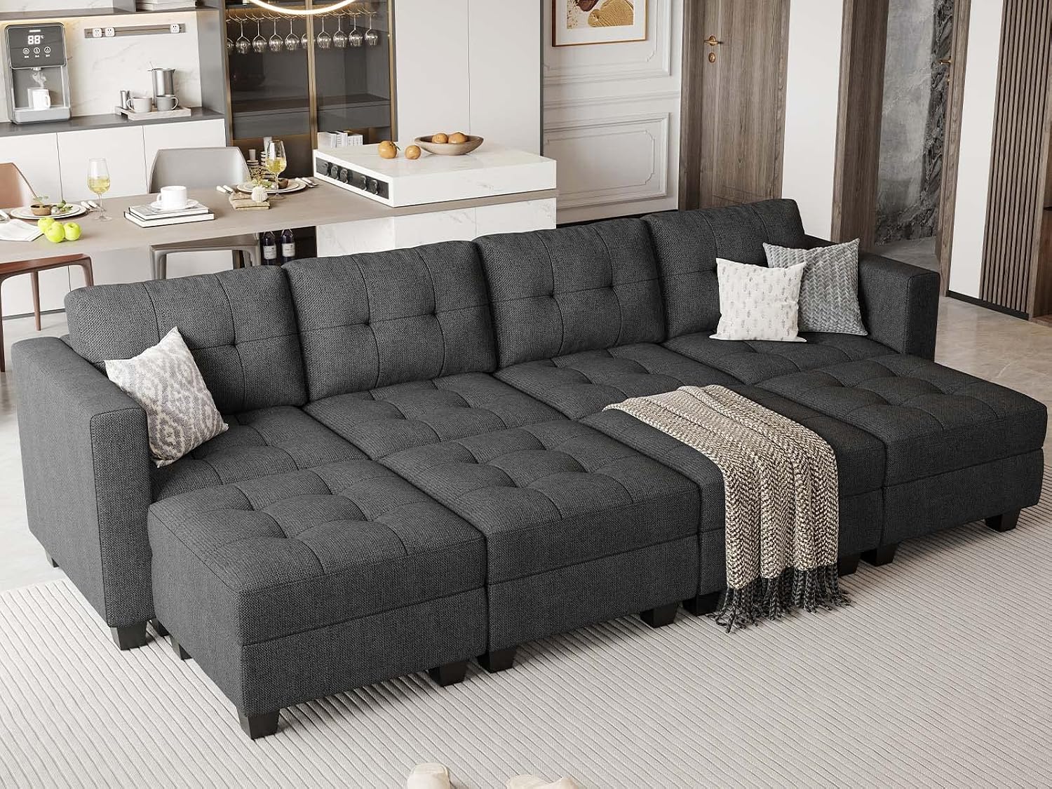 Belffin Storage Modular Sleeper Sofa Sectional Couch with Wide Chaises Convertible Sectional Sofa Bed Modular Sleeper Couch Bed Dark Grey
