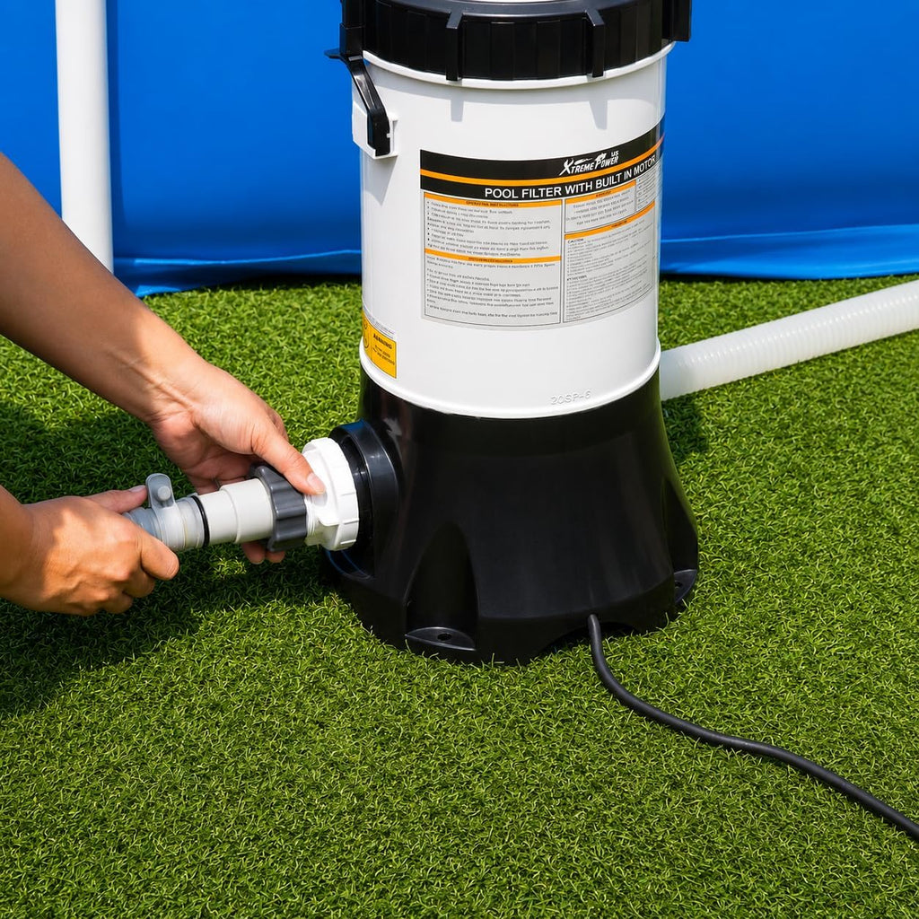 XtremepowerUS Pool Cartridge Filter System Built-in Pump 1.5' Fitting 1,500 GPH for Above Ground Swimming Pool Pressure Gauge Pool Filter Filtration System -Improved Water Clean & Clarity