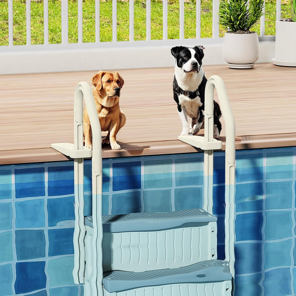 VINGLI Pool Ladder Heavy-Duty Safety Step for Above Ground Pools Stair Entry System with Handrails, Beige and Grey (Beige & Gray, 3 Steps)