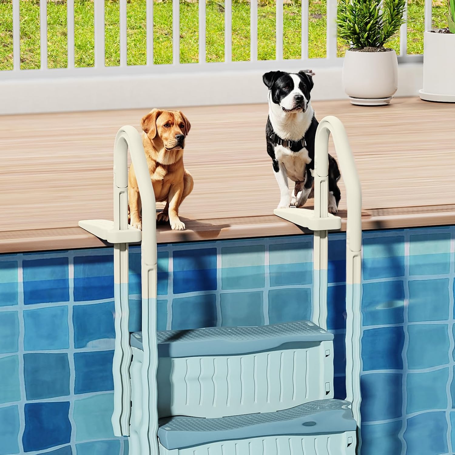 VINGLI Pool Ladder Heavy-Duty Safety Step for Above Ground Pools Stair Entry System with Handrails, Beige and Grey (Beige & Gray, 3 Steps)
