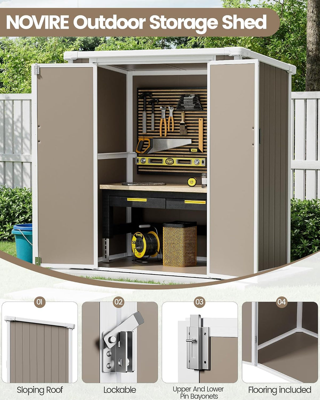 5x3 Compact Outdoor Shed with Slant Roof Design, All-Resin Build for Side Yard, Holds Lawn Equipment, Bicycles and Seasonal Items, Warm Gray