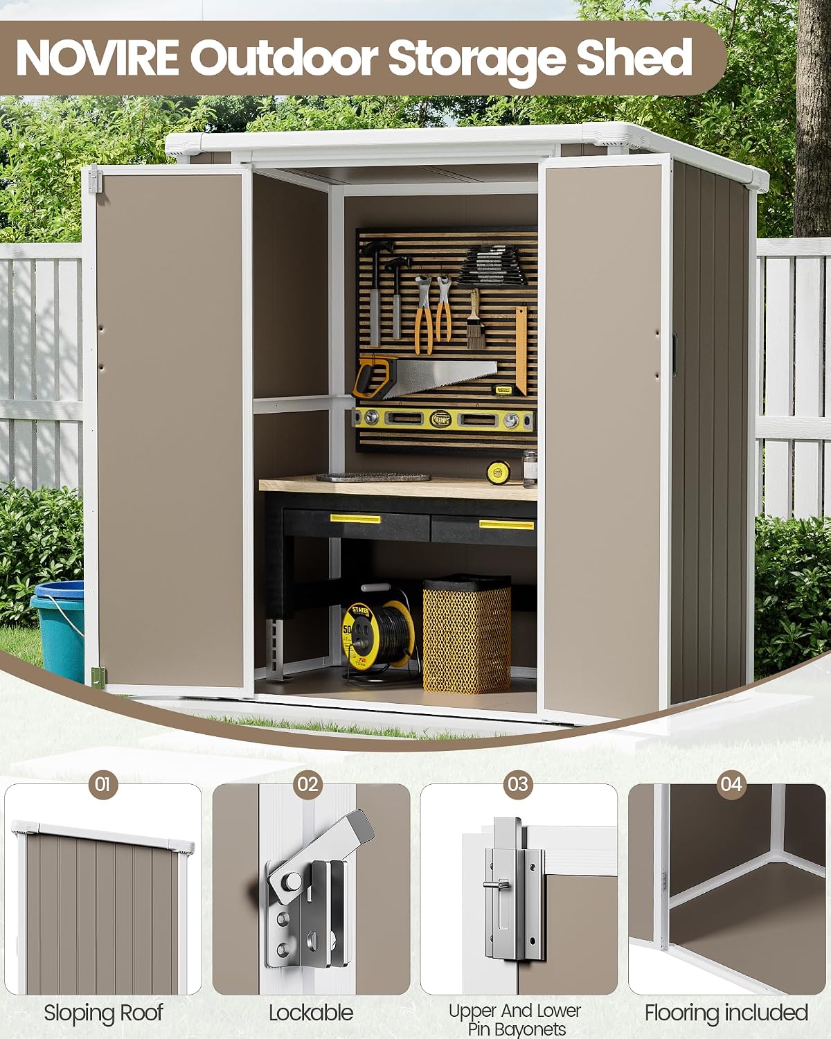 5x3 Compact Outdoor Shed with Slant Roof Design, All-Resin Build for Side Yard, Holds Lawn Equipment, Bicycles and Seasonal Items, Warm Gray