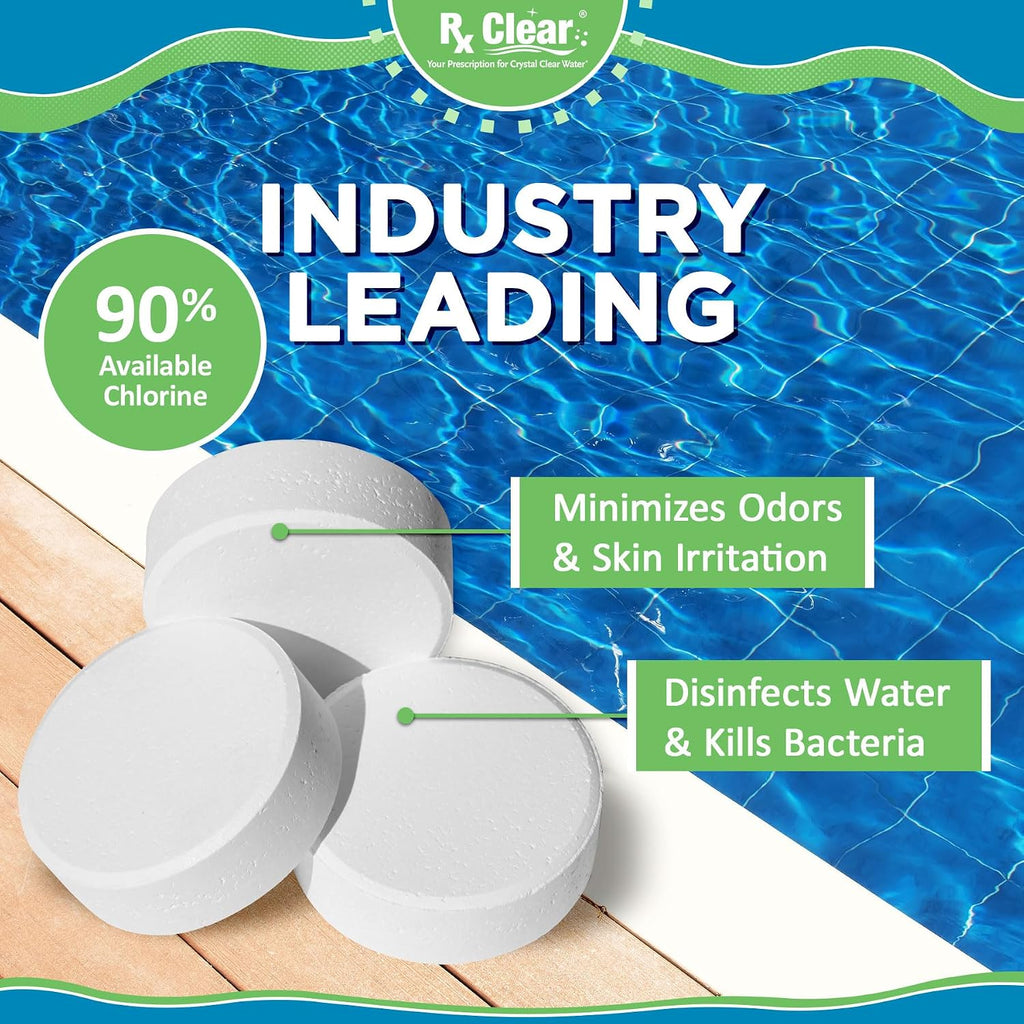 Rx Clear Pool Opening Chemical Maintenance Kit Plus for Above Ground or Inground Pools | for Pools Up to 15,000 Gallons | Includes Chlorine Tabs, Super Shock, 50% Algaecide, Clarifier and Test Strips