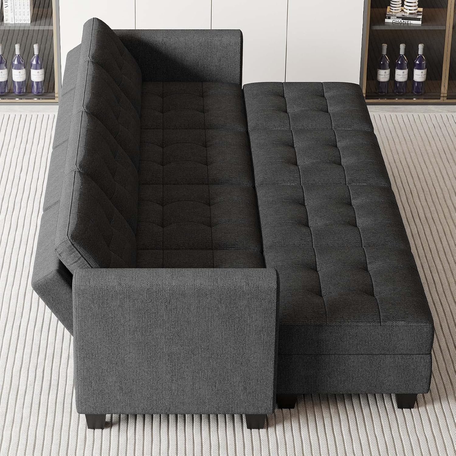 Belffin Storage Modular Sleeper Sofa Sectional Couch with Wide Chaises Convertible Sectional Sofa Bed Modular Sleeper Couch Bed Dark Grey