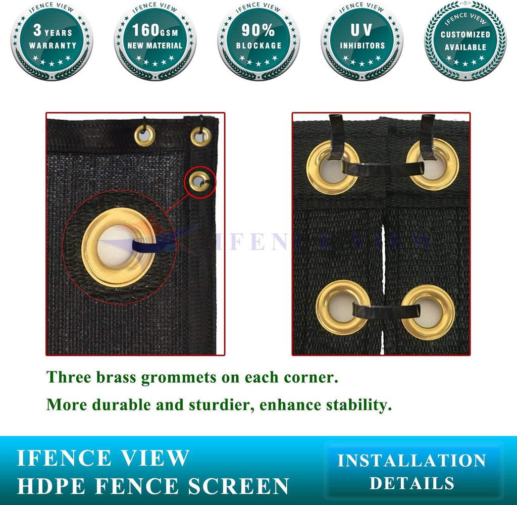 Ifenceview 14' x 20' Black Fence Privacy Screen Fence Cover Panels Mesh Net for Construction Site Yard Driveway Garden Pergolas Gazebos Railing Canopy Awning 165 GSM