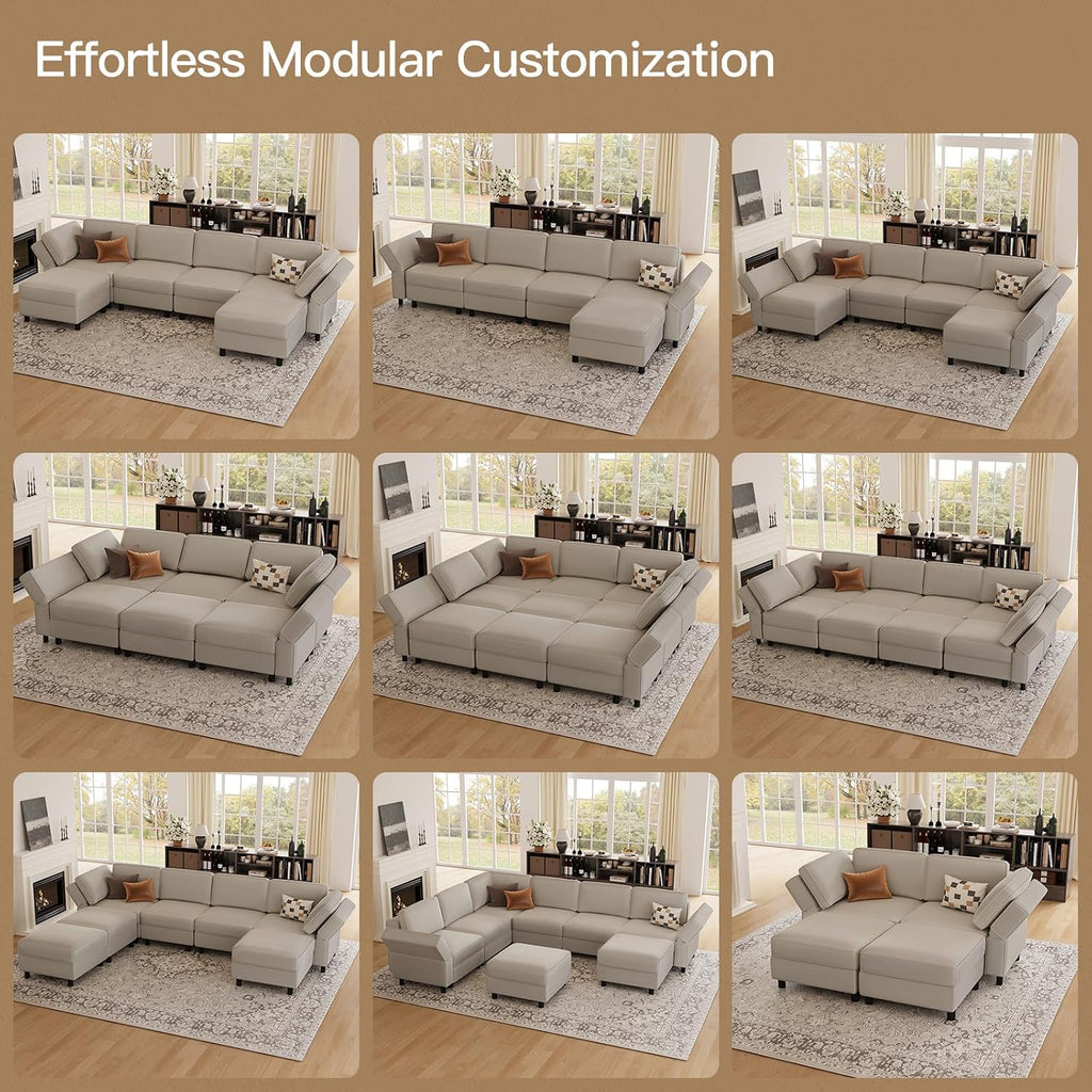 Belffin 88.6' Modular Sectional Sofa,Couch with Deep Seat,Convertible 6 Seat Sleeper Sofa Couch with Movable Storage Ottoman Chaise,Comfy Upholstered Sectional Couches for Living Room,Grey Velvet
