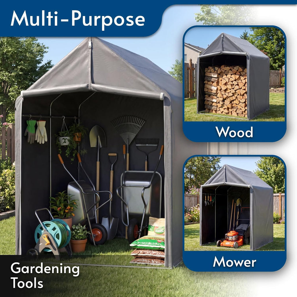 HOTEAGLE Sheds & Outdoor Storage, 3/4 inch Thick Support Rods & Bolted Frame (Not Socket), Rolled Up Doors and Ventilation Window, Portable Garage 6 x 4 ft