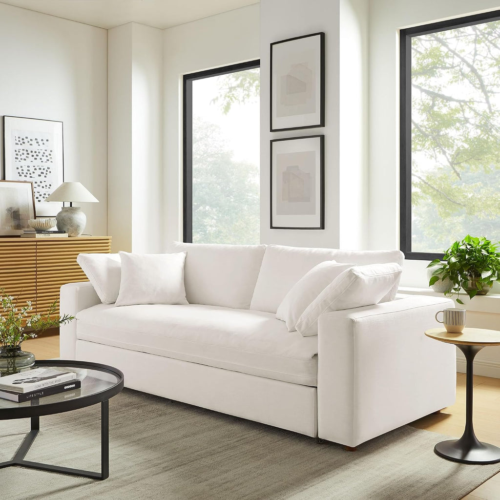 Modway Commix Down Filled Fabric Sleeper Sofa in Pure White