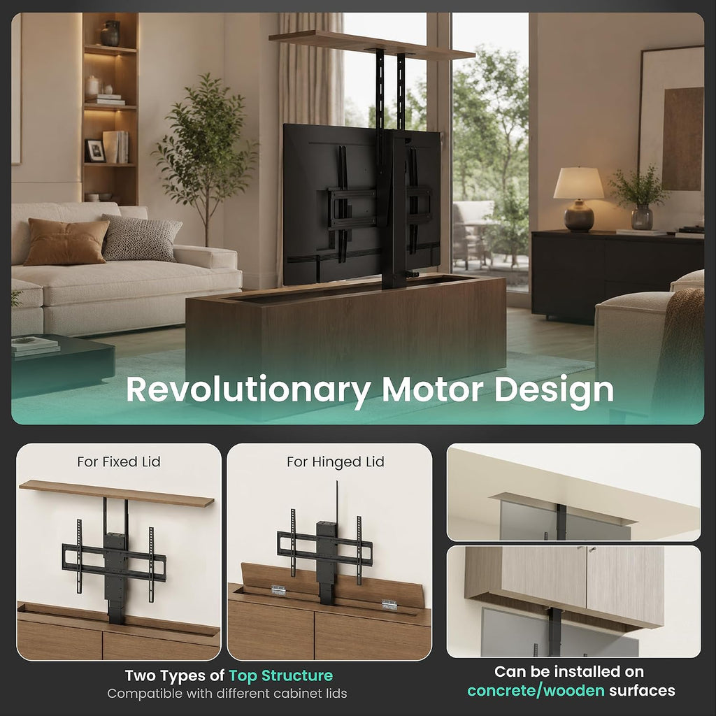 ynVISION.DESIGN Motorized TV Lift & Ceiling Drop Down Mount for 43-88 Inch TVs - 47in Travel Distance - RF Remote & WiFi Voice Control - Floor/Ceiling Installation - Max VESA 600x400, 132 lb Limit
