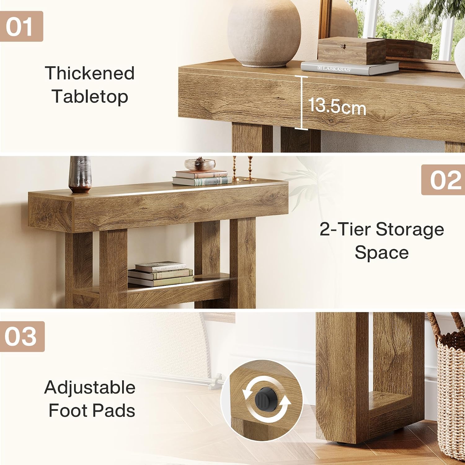Tribesigns 41.34-Inch Farmhouse Console Table, 2-Tier Narrow Sofa Table Behind The Couch, Entryway Furniture with Storage Shelves for Hallway Foyer Living Room, Light Brown