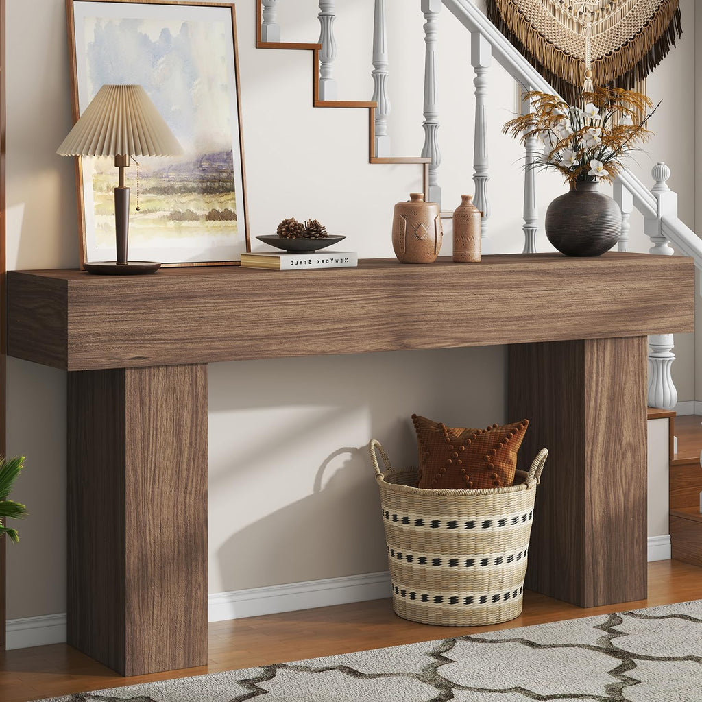knoworld 63 Inch Long Console Table for Entryway, Farmhouse Wood Rectangular Sofa Table Behind Couch Table, Narrow Entryway Table for Living Room, Entrance, Hallway, Foyer, Easy Assembly (Brown)
