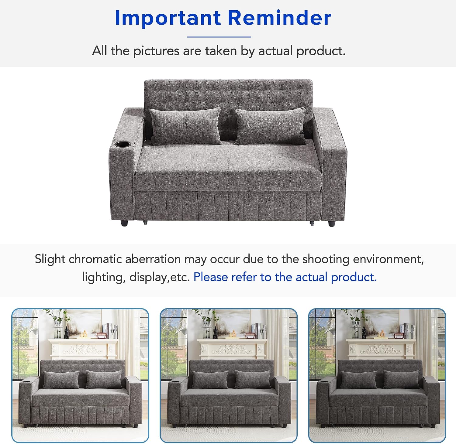 Merax Pull-Out Sleeper Sofa Bed with Reversible Backrest and Two Throw Pillows, 3 in 1 Foton Couch with USB Ports & Cup Holder, Chenille Loveseat with Storage Shelves for Living Room, Grey