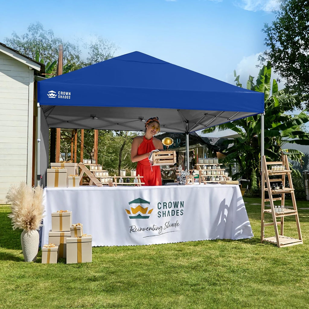 CROWN SHADES Pop Up Canopy with 1 Side Wall - Beach Tent with One Push Setup - Outdoor Sun Shade for Events, Parties, Camping - Gazebo with STO-N-Go Cover Bag, Navy Blue, 8x8FT