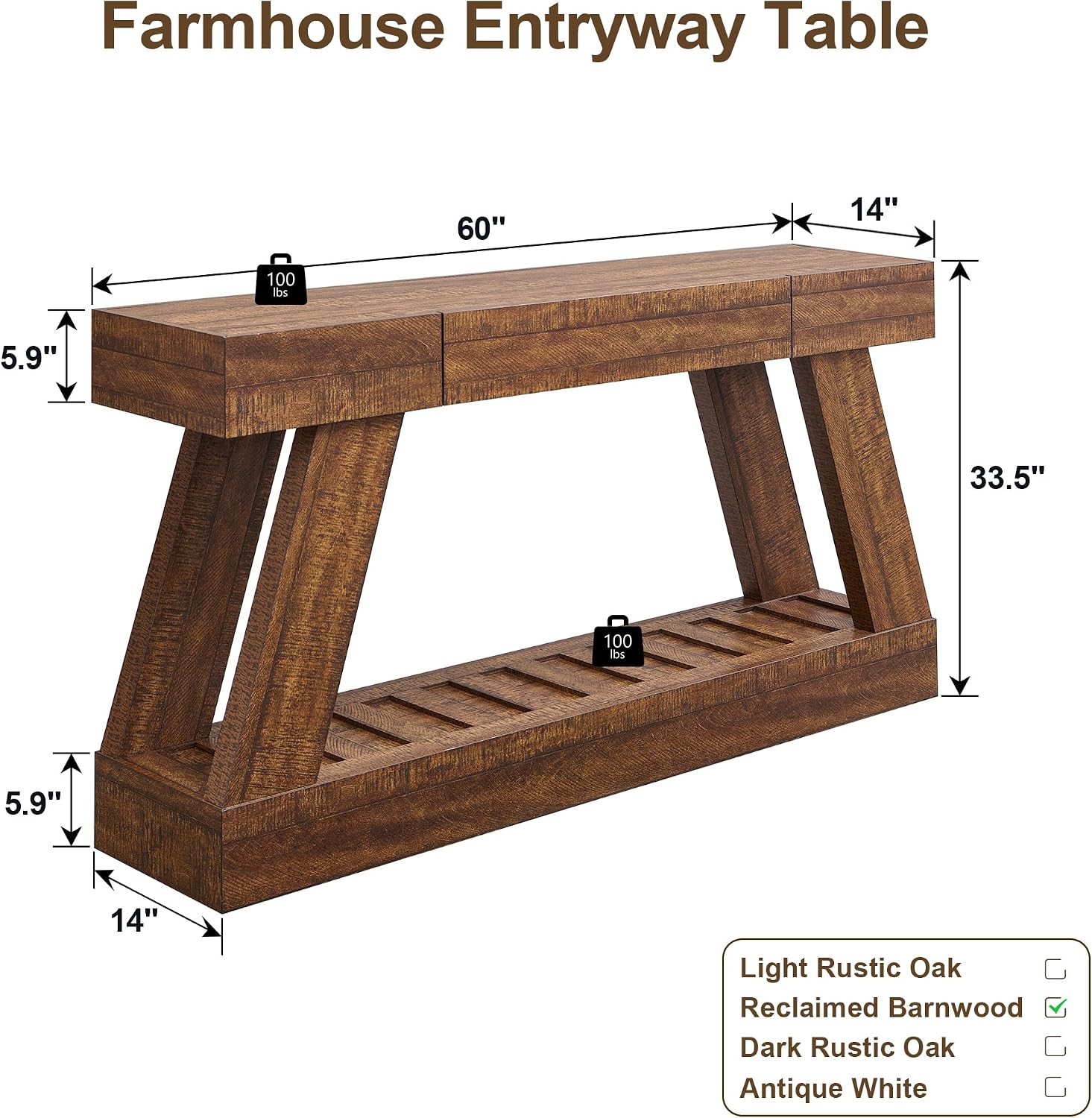 OKD 60' Farmhouse Entryway Table with Drawer, Narrow Long Console Table for Entryway, Console Tables with Storage(Reclaimed Barnwood)