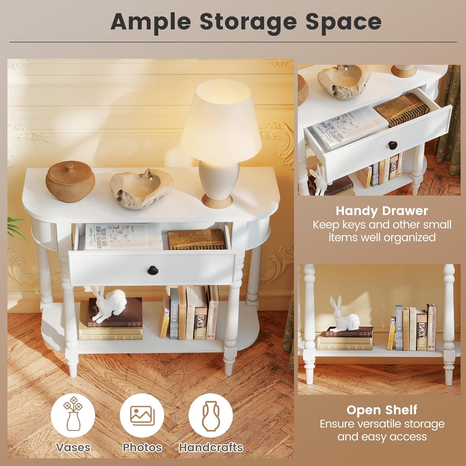 Giantex 2-Tier Narrow Console Table, 36' White Entryway Table with Storage Drawer & Elegant Legs, Wooden Sofa Table with Open Shelf for Living Room, Foyer, Hallway, Bedroom, Entrance