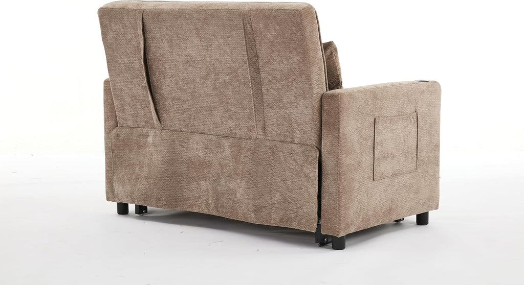 KEIKI 46' Sleeper Sofa Bed, 3-in-1 Convertible Sofa Chair with Pullout Bed, Loveseat with Adjustable Backrest and Side Pocket for Living Room, Dorm, Apartment, Came