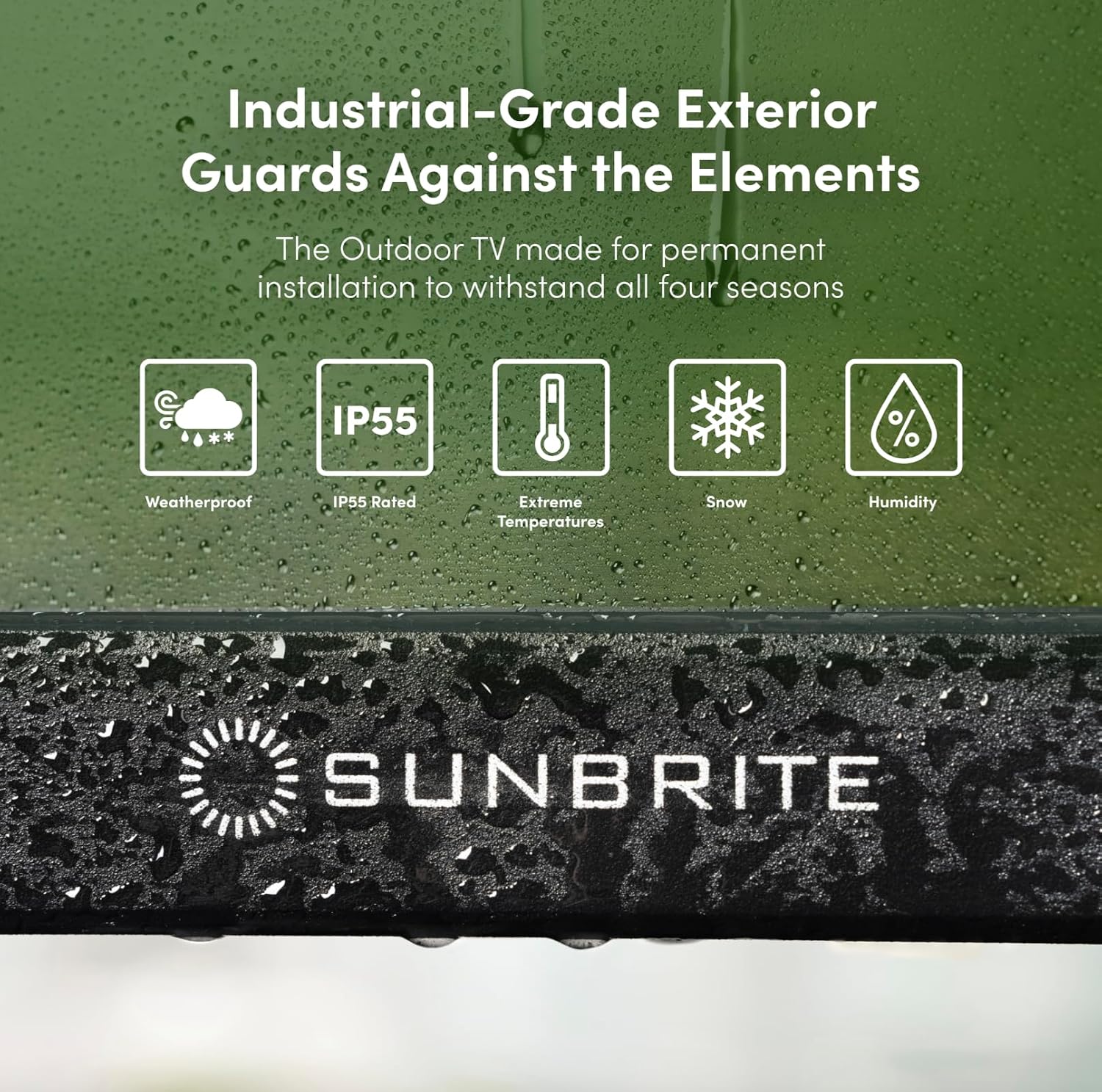 SunBrite 65' Solis Smart Outdoor Television, Full-Sun 4K TV, 1500-Nit Brightness, Anti-Glare Screen, IP55 Weatherproof, Wi-Fi Bluetooth, Integrated Speakers SB-FS-65-BL