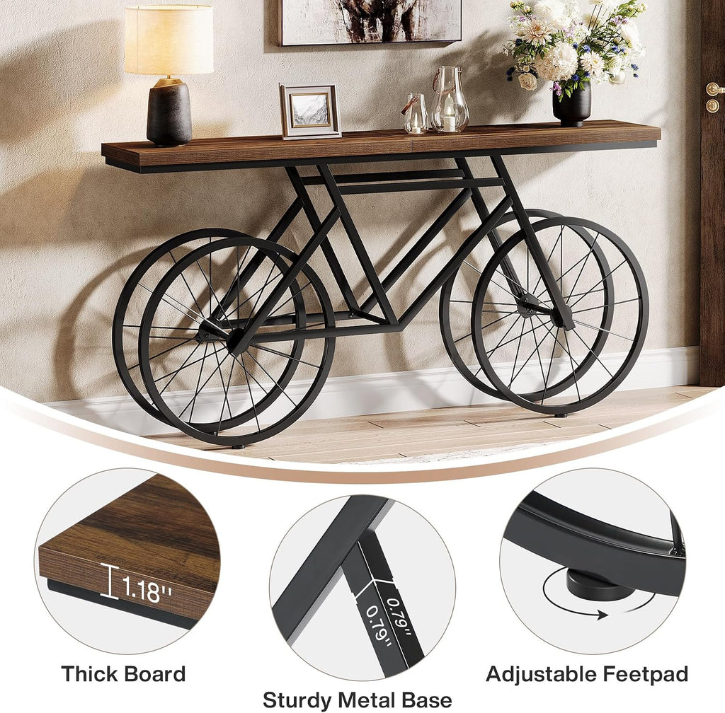 Tribesigns 70.9-Inch Extra Long Console Table, Narrow Sofa Table with Bicycle Metal Base, Modern Industrial Entryway Table Behind Couch Table for Living Room, Hallway, Entrance, Foyer, Rustic Brown