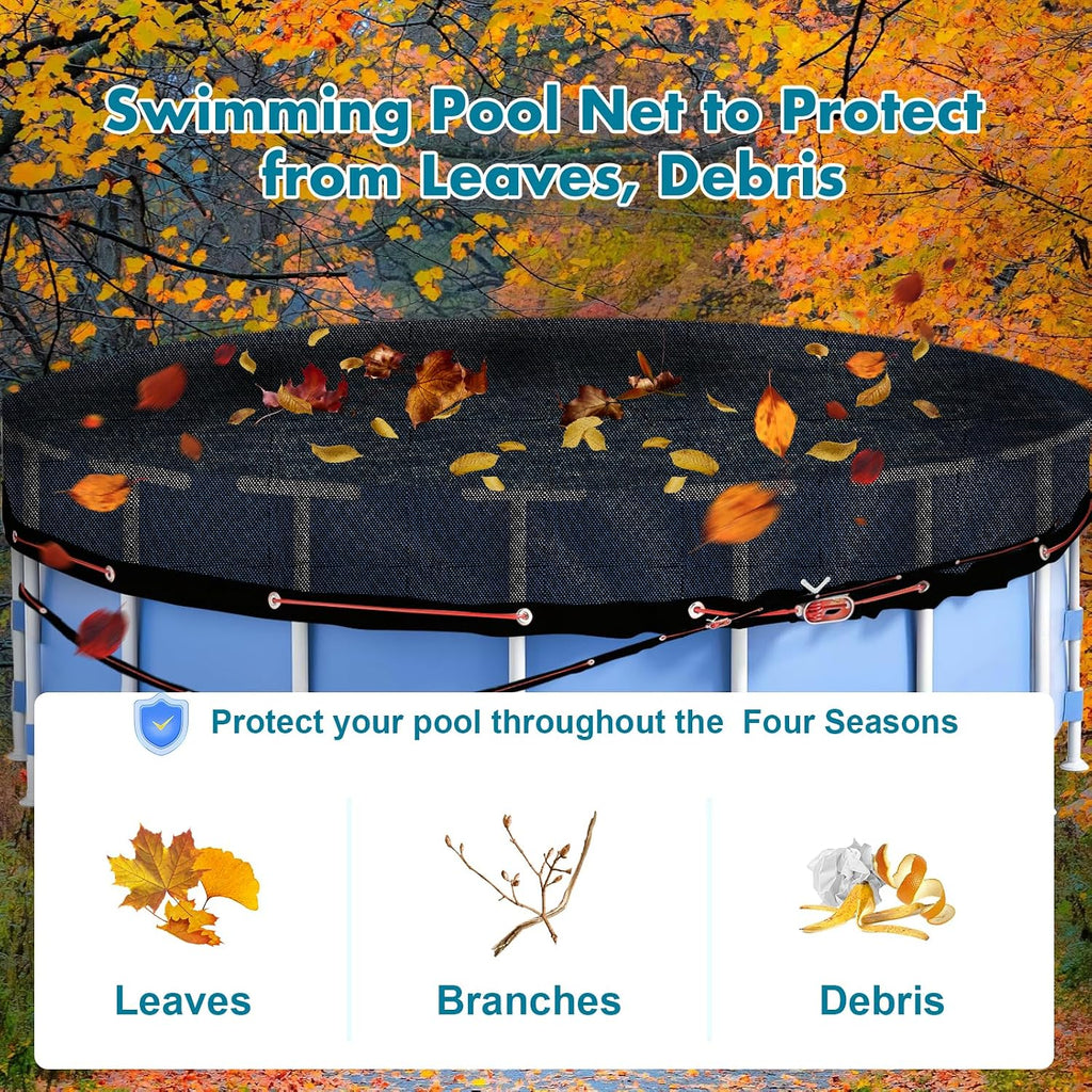 Leaf Cover for Above Ground Pool 31 Ft, Durable Black Mesh Swimming Pool Leaf Net Cover with Winch and Cable for Leaves and Debris for 27Ft 28 Ft Round Pools (28 Ft)