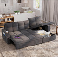 85 inch Sleeper Sofa Couch Bed with Storage Chaise,Pull Out Couch with USB Charging,Side Pockets,Convertible Sectional Sofa for Living Room,Apartment,Small Spaces,Dark Grey