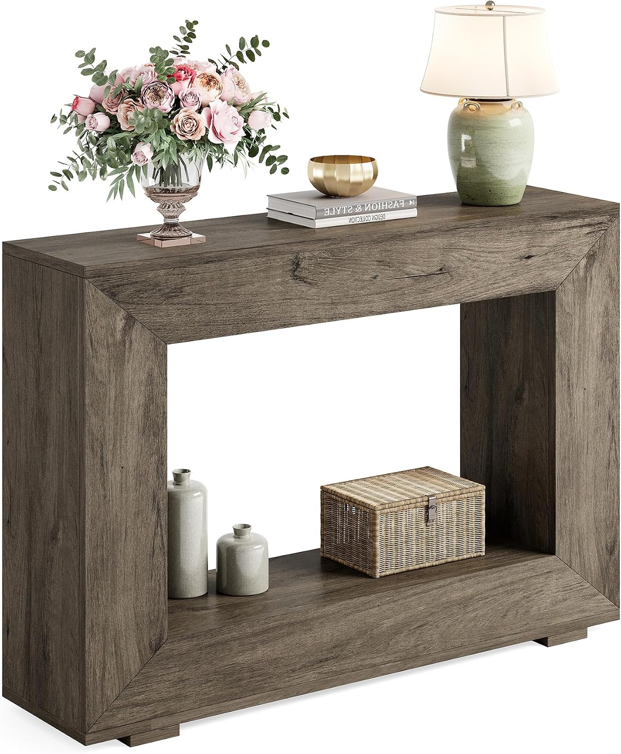 LITTLE TREE 47 Inches Console Table, Sofa Table with Storage, Modern Entryway Table for Hallway, Narrow Long Sofa Entryway Table for Living Room, Grey