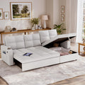 85 Inch Dual-Use Sectional Sleeper Sofa - Pull Out Bed with Storage Chaise, Removable Backrest, USB Ports & Cup Holder for Home Light,Beige