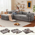 L Shaped Modular Sofa Bed with Cylindrical Pillow & Reversible Chaise, Corduroy Folding Floor Convertible Sofa Couch Bed with Fixed-Shape Frame & Storage Pocket for Living Room, Grey
