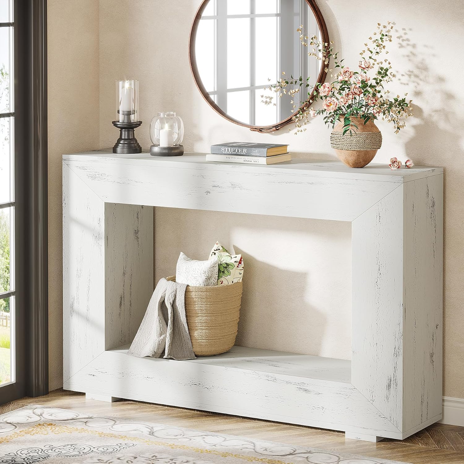 Tribesigns Farmhouse Console Table, 47 Inches Entryway Console Table with Storage, Industrial Hallway Accent Table for Living Room, Entrance