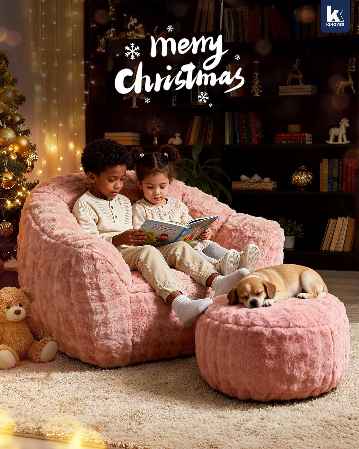 KINGYES Bean Bag Chair, Giant Bean Bag Couch with Memory Foam Filled, Gaming Beanbag Chair for Adults, Bean Bag for Kids & Teen, Pink