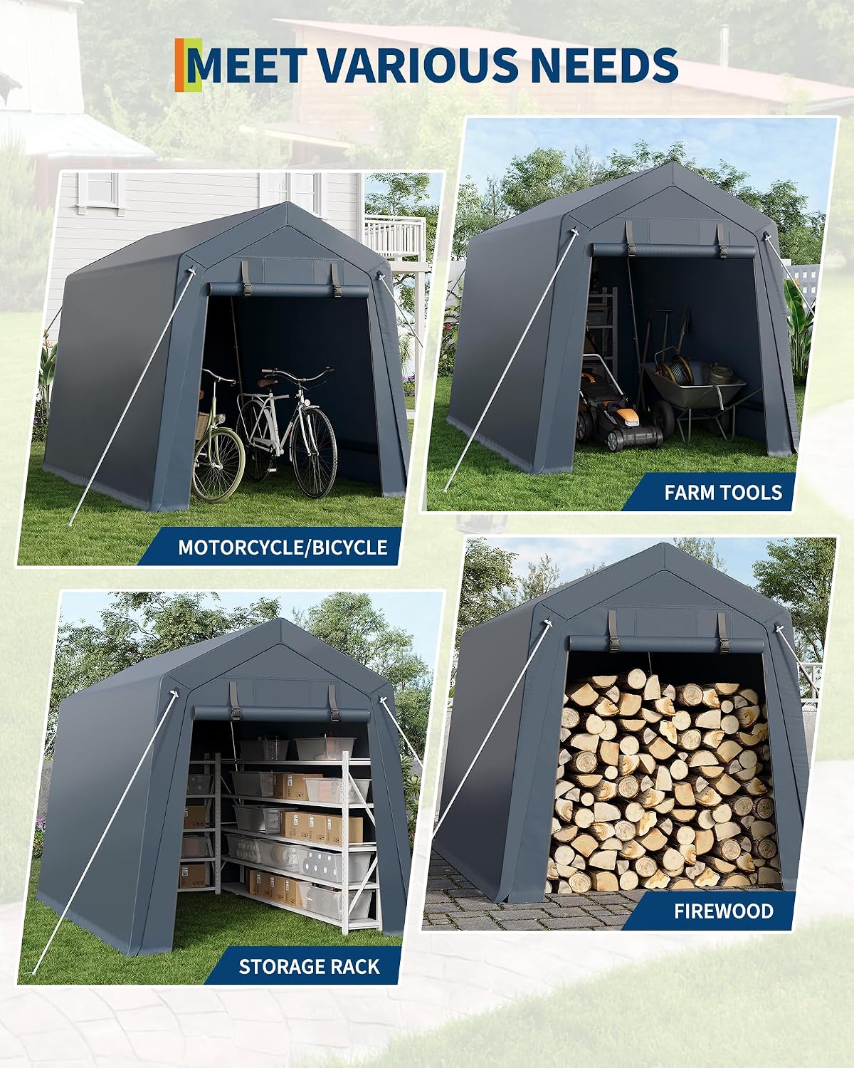 6'×10' Heavy Duty Portable Storage Shed Tent - Outdoor Shelter with Roll-Up Door, Waterproof Bike/ATV/Motorcycle Garage, All-Weather Shelter Tent