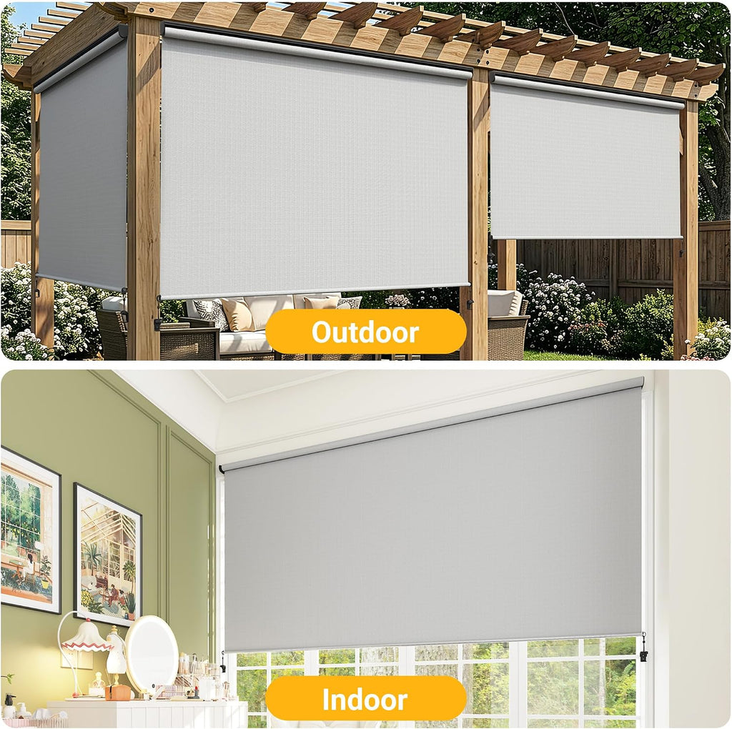 Outdoor Roller Shades for Patio with New Operation Mode (with Pull Rod-No Need Crank), Upgraded Materials Outdoor Shade Roller Up with 95% UV Protection, Outdoor Blinds for Patio Proch