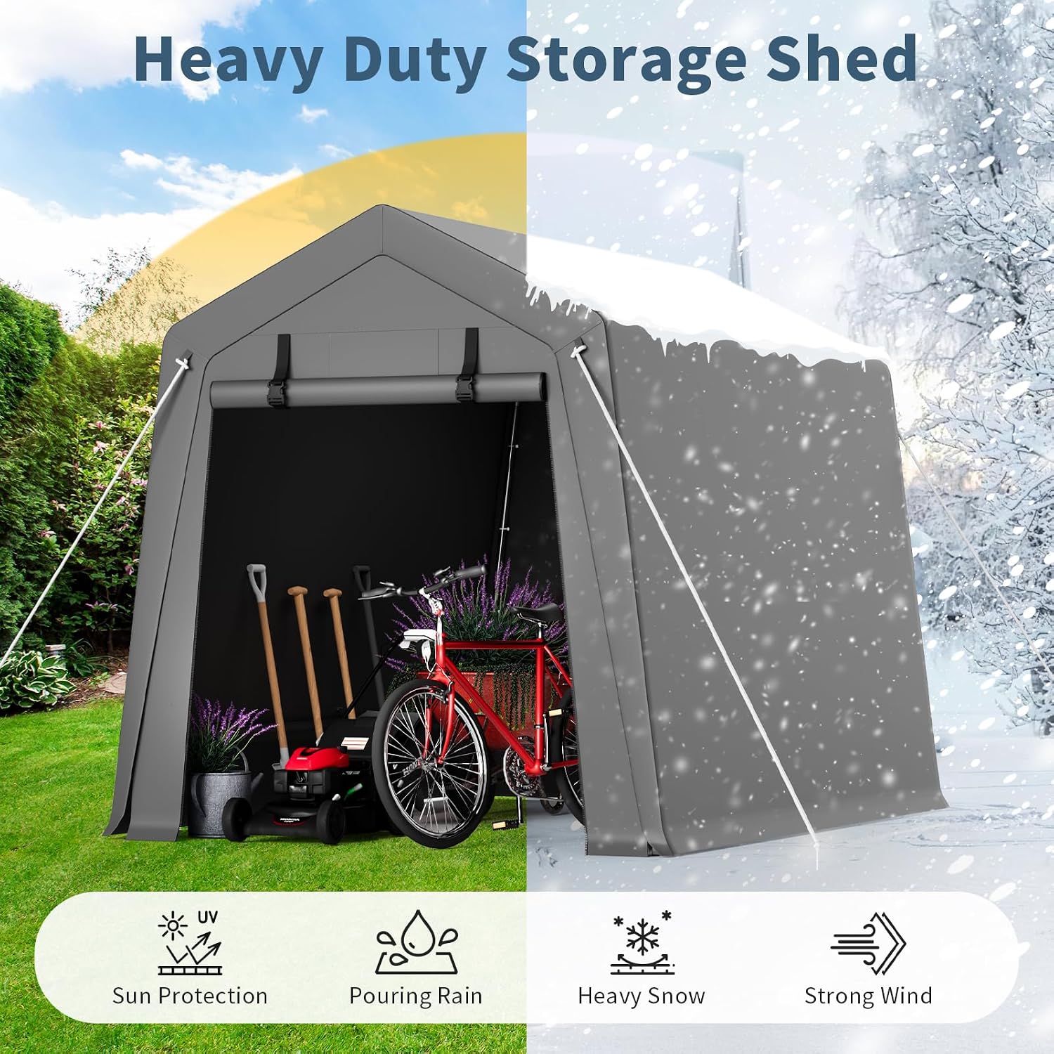 Outdoor Storage Shed 6x8 ft, Heavy Duty Portable Garage Carport Tent for Bike, ATV & Motorcycle, Waterproof Garden Storage Shelter with Mesh Window, Metal Frame Outdoor Shed Cover